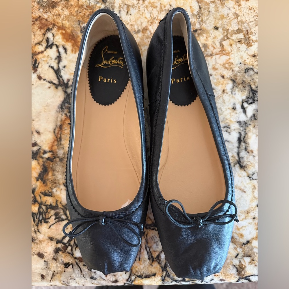 Christian Louboutin Black Leather Bow Ballet Flats